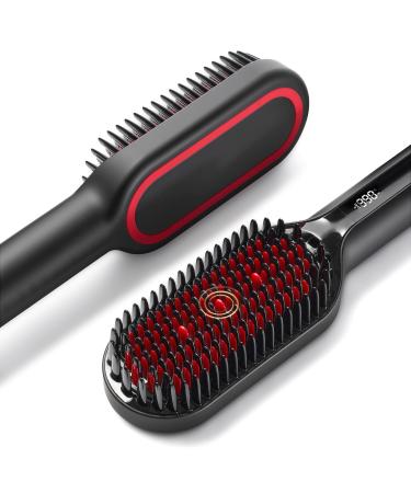 2023 Upgraded Hair Straightener Brush | TYMO Ionic Plus Straightening Brush with 16 Temps, 30s Heat-up, Dual Voltage | Brush Straightener for Women | Heated Styling Brush for Thick Curly Hair Black