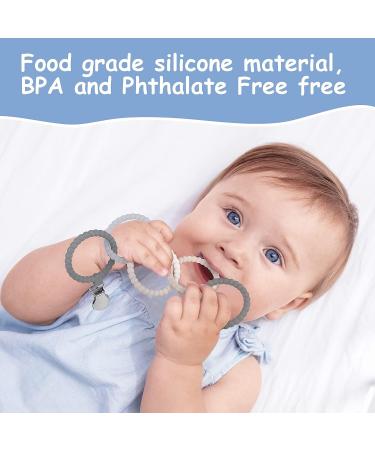 Vicloon Baby Teething Toys - Silicone Teether Chew Toy for Babies | Attachable Baby Links | Food Grade Silicone Teethers (Gray/Brown) - 6 Months - Buy Online on GoSupps.com