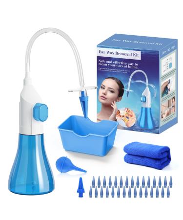 Ear Wax Removal Kit XaYis Ear Cleaner Electric Ear Wax Remover with Soft Quad-Stream Tips Ear Cleaning Irrigation Ear Syringe Tools with 5 Pressure Settings 4 Modes 10 Tips & Basin for Home Use Azureblue