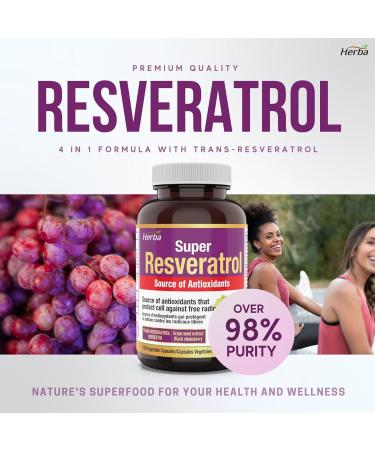 Herba Resveratrol Supplement - 120 Capsules | 98% Trans-Resveratrol with Quercetin Echinacea Grape Seed Extract and Aronia | Powerful Antioxidant Supplement | Made in Canada - Buy Online on GoSupps.com