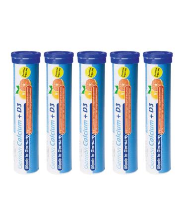 Calcium + Vitamin D3-5 x 20 effervescent Tablets - Orange-Grapefruit Flavor - T&D Pharma German Calcium + D3 - Made in Germany calcium + D2 20 Count (Pack of 1)