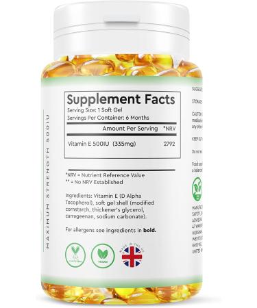 Vitamin E 500IU Vegan Softgels | 6-Month Supply 180ct | High Strength Alpha Tocopherol Capsules | 100% Natural & Vegan - Buy Online on GoSupps.com