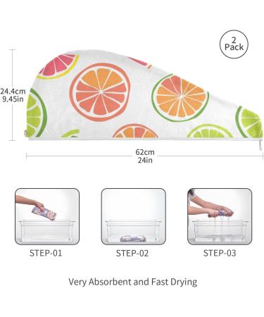Lemon Grapefruit Slices Hair Towel 2 Pack | Super Absorbent Quick Dry Hair Turbans for Women & Girls | Perfect Hair Drying Solution - Buy Online on GoSupps.com