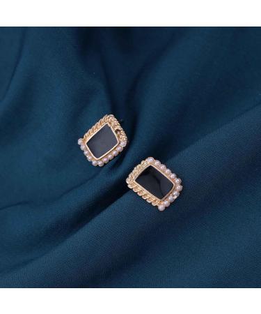 Vintage Black Square Earrings | Onyx & Enamel Studs | Elegant Pearl Jewelry for Women - Buy Online on GoSupps.com