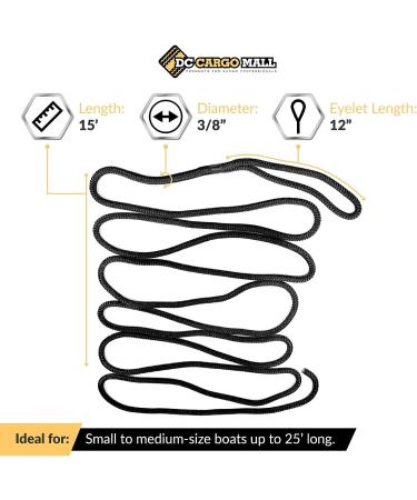CDC Cargo 4 Pack 3/8 x 15' Marine-Grade Boat Dock Lines - Black Double-Braided Nylon Docking Line for Boats - Buy Online on GoSupps.com