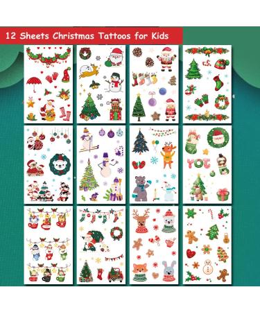 12 Sheets Hohamn Glitter Christmas Temporary Tattoos for Kids - Holiday Xmas Party Gifts & Crafts - Buy Online on GoSupps.com