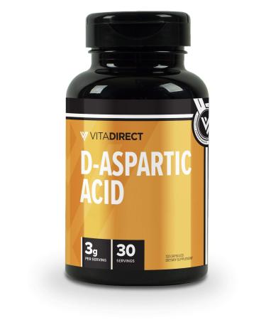 VitaDirect D-Aspartic Acid (DAA) Pills - Supplement for Men, 750 mg, 120 Vegetarian Capsules