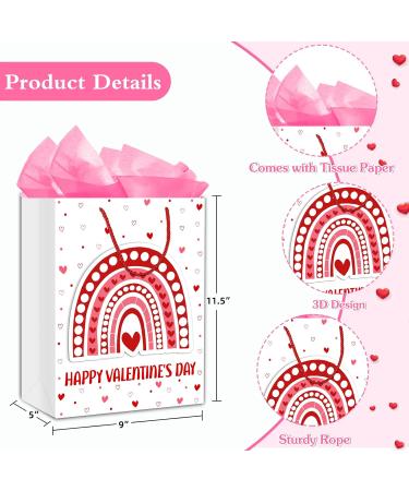 FaCraft Happy Valentines Day Gift Bag with Handle Large Rainbow Valentines Gift Bag with Tissue Paper Love Heart Romantic Valentines Gift Bags for Her Him Men Girlfriend Boyfriend Husband Wife Pink Rainbow Red - Buy Online on GoSupps.com