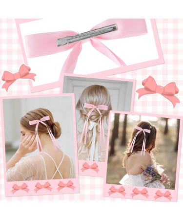 WLLHYF 4Pcs Tassel Ribbon Hair Clips Silky Satin Bows Hair Barrettes Long Tail Bowknot Ponytail Holder Metal Slides Claw Hair Valentine's Day Accessories for Women Girls Kids White+Pink - Buy Online on GoSupps.com