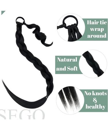 SEGO Long Braided Ponytail Extension With Elastic Hair Tie 150G Synthetic Hairpiece Straight Wrap Around Ponytail Hair Extensions - 32 Inch Black 32 Inch #1B Black - Buy Online on GoSupps.com
