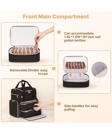 Nail Polish Organizer Bag - Travel Case for 70 Bottles Removable Storage & Tools - Elegant Black - Buy Online on GoSupps.com