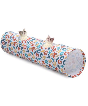 LUCKITTY Cat Kitten Tunnel Tube Toy with Plush Ball-Portable Oxford Plush Material Waterproof Durable Washable-Interesting Geometric Pattern Collapsible-47.2Inch/120CM Letter