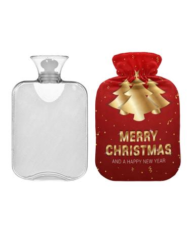 KCLDECI hot bottle with cover Merry Christmas Golden Tree 2 l hot water bottle for foot warmer pain relief hot and cold therapy cramps