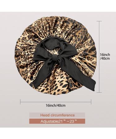 Arqumi Silk Bonnet 2PCS Large Hair Wrap for Sleeping - Adjustable Satin Cap for Long Curly Thick Black Hair - Women's Hair Care Bonnet in Black & Leopard Pattern - Buy Online on GoSupps.com