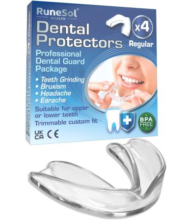 Runesol Mouth Guard for Grinding Teeth 4 x Regular Gum Shield for Teeth Grinding Bruxism Mouthguard Night Tooth Guard for Adults Stop Grinding Teeth Dental Protector Class 1 Medical Device UKCA CE Regular 4pk
