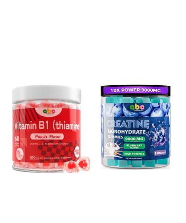 NEWOLITE Creatine Monohydrate Gummies 9000mg for Men Vitamin B1 Gummies 300mg for Adults
