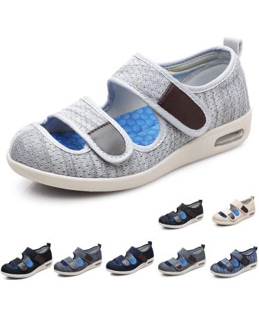 HULKI Extra Wide Diabetic Edema Shoes Adjustable Outdoor Walking Sneakers Orthopedic Slip-On Shoes Wide with Sandals for Men Women for Elderly Swollen Feet Arthritis Recovery 8.5 Light Grey