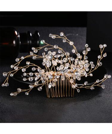 Anglacesmade Bridal Hair Comb Crystal Back Comb Rhinestone Headpiece for Wedding Party Prom Festival Hair Accessories for Women and Girls (Gold)