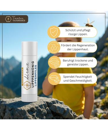 Tyrolean Alpine Honey Lip Care Kids natural balm with beeswax and olive oil gentle care for children without fragrances and dyes protection & moisture 6 g - Buy Online on GoSupps.com