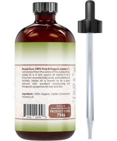 Beauty Aura Organic Jojoba Oil - 4 fl oz (118 ml) - USDA Certified Organic - for Healthy Hair Skin & Nails. - Buy Online on GoSupps.com
