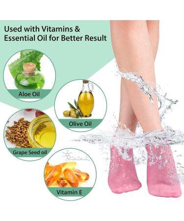 Noverlife 2 Pairs Silicone Moisturizing Aloe Socks for Dry Cracked Feet - Women's Softening Spa Gel Socks - Pink & White - Buy Online on GoSupps.com