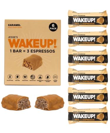 WAKE UP! Caffeinated Caramel Protein Bars - Gluten Free Vegetarian 350mg Caffeine (Pack of 6) - Boost Focus & Clarity - Kosher Snack - Buy Online on GoSupps.com