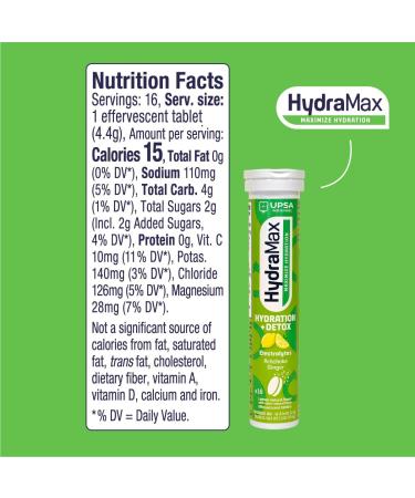 Upsa Hydramax Hydration+Detox 16 Tablets 4 Electrolytes Artichoke & Ginger Extracts + Vitamin C for Natural Detox Support - Buy Online on GoSupps.com