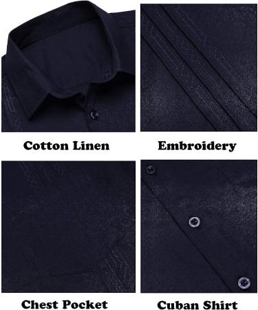 COOFANDY Men's Short Sleeve Linen Shirt Cuban Beach Tops Guayabera - Navy XXL - Buy Online on GoSupps.com