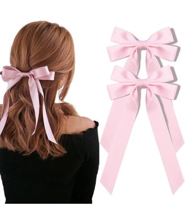 2PCS Silky Satin Hair Bows Pink Hair Ribbon Clips for women Ponytail Holder Hair Accessories Alligator Clips Hair Bow for Women Girls Toddlers Teens Kids - Buy Online on GoSupps.com