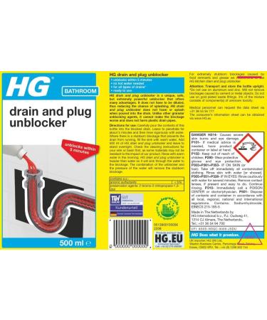 HG Drain and Plug Unblocker Effectively Removes Blockages & Cleans Blocked Drains Fast for Blocked Drain Pipes in Sinks or Shower Traps (500ml) - 139050106 - Buy Online on GoSupps.com