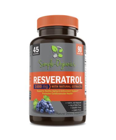 Simple Organics Resveratrol 1600mg - 45 Day Supply - 90 Veg Capsules