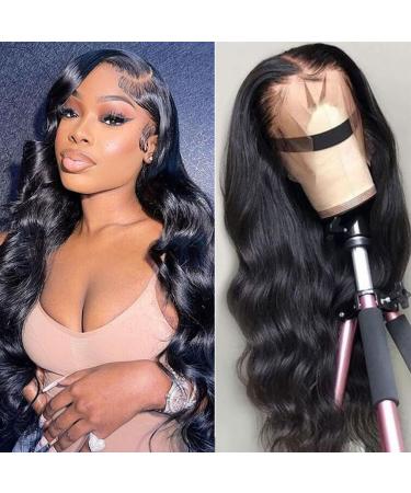 D BUT Body Wave 13x4 HD Lace Front Wigs Brazilian 100% Human Hair Transparent Lace Frontal Glueless 3D Wig Pre Plucked Hairline Natural Color 24 Inch 24 Inch 13x4 Body Wave Lace Front Wig