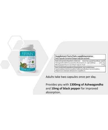 Firain Ashwagandha with Black Pepper - 1300mg for Enhanced Stress Reduction Increased Energy and Increased Absorption | Ayurvedic Adaptogen Blend for Calmness and Vitality - Buy Online on GoSupps.com