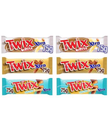 6 x Twix mixed Flavours Original Chocolate White Chocolate & Salted Caramel Xtra Twin Bars 75g Delicious Treat Gift Hamper For Christmas Sold By Experts Supplies