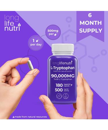 L-Tryptophan 500mg 180 Vegetarian Capsules 6-Month Supply for Sleep Aid and Mood Stability Lab Tested Made in USA Non-GMO 180 Count (Pack of 1) - Buy Online on GoSupps.com