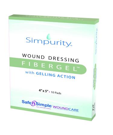 Simpurity Fibergel Wound Dressing with Gelling Action, 4" X 5", Box of 10