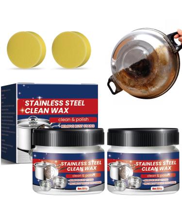 Stainless Steel Clean Wax Magical Nano-Technology Stainless Steel Cleaning Paste Stainless Steel Cookware Cleaner Stainless Steel Cleaner for Pots and Pans Surface Safe No Residue(2PCS)