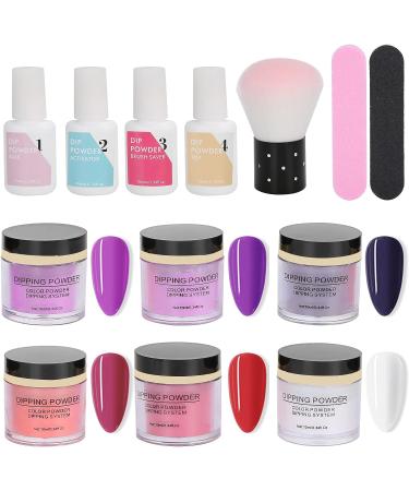 Nail Dipping Powder Set - Nail Kit Starter Nail Art Powder Professional Top Base Coat Gel Dust Brush 6 Color Manicure Tool Set for Nail Artist Salon Home Use (K1213) - Buy Online on GoSupps.com