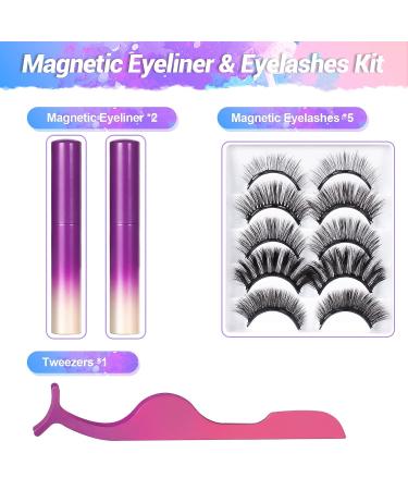 5 Pairs Reusable Magnetic Eyelashes Kit with Eyeliner and Tweezers - 3D Natural Look False Lashes - Easy to Wear - No Glue (Gradient Color) - Buy Online on GoSupps.com