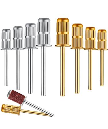 20 Pieces Replacement Nail Drill Bits Heads Nail Drill Bits Sanding Band Shaft for Electric File Nail Sanders Manicure Pedicures (Silver, Gold) (Silver, Gold)