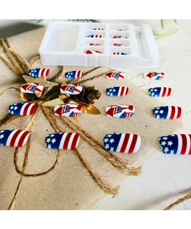 Independence Day American Flag Design Press On Nails - Full Cover Square Fake Nails for 4th of July Celebrations - Buy Online on GoSupps.com