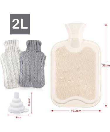 Premium 2L Hot Water Bottle with 2 Knitted Cases - Leak-Proof Washable Warm-Up Bag for Pain Relief (White & Gray) - Buy Online on GoSupps.com