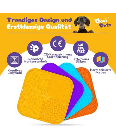 Buy Oouipets XXL Lick Mat for Dogs & Cats - 2 Pack 25x25cm Odorless Stress Relief Gadget with 168 Suction Cups - Easy to Clean & Fun in Violet and Yellow - Buy Online on GoSupps.com