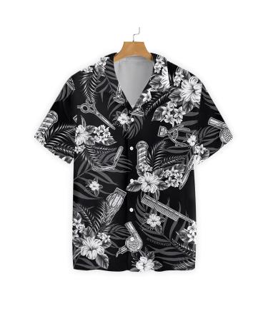 HYPERFAVOR Tropical Barber Shirts for Men- Casual Short Sleeve Barber Shirt Men- Unique Barber Hawaiian Shirts for Men Medium V2