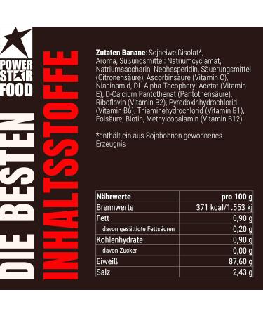 Powerstar Soy 90+ - 3kg Vegan Protein Isolate | Sugar-Free | Made in Germany | 93% Protein | Lactose-Free | Banana Flavor | Genetic Engineering Unchanged - Buy Online on GoSupps.com