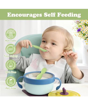 Vicloon Baby Fork and Spoon Set - 2Pcs Silicone Weaning Spoon Set for Self Feeding - Easy Grip Toddler Cutlery Kit in Light Green - Buy Online on GoSupps.com