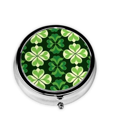 Green Clover Portable Metal Pill Box Round Mini 3-Compartment Plastic Insert hinged Fastening Design Suitable for Small Pills Must-Have for Travel
