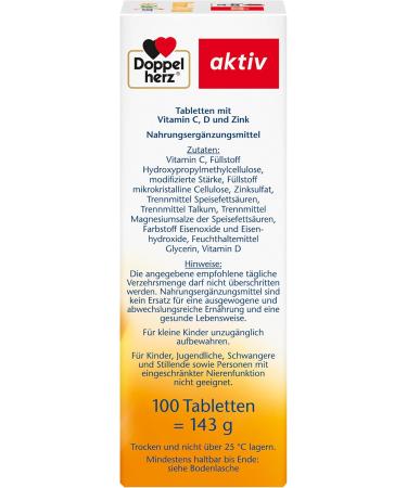 Double Heart Vitamin C 1000mg + D3 + Zinc - High Dose Immune Support | 100 Depot Tablets - Buy Online on GoSupps.com