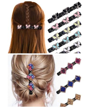 8Pcs Sparkling Crystal Stone Braided Hair Clips  butterfly hair clips braided hair clips for women with 3 Small Clips  Braided Hair Clips thick Hair (Extra ear bone clips)(Extra ear bone clips)