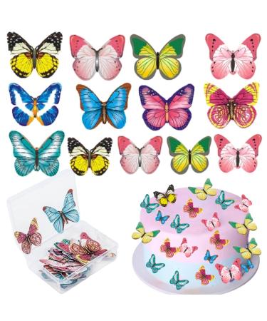 120 Pcs Edible Butterfly Birthday Cake Toppers Butterfly Cupcake Toppers Colorful Wafer Paper Butterfly Cake Decorations for Wedding Birthday Baby Shower Party Supplies Food Decoration